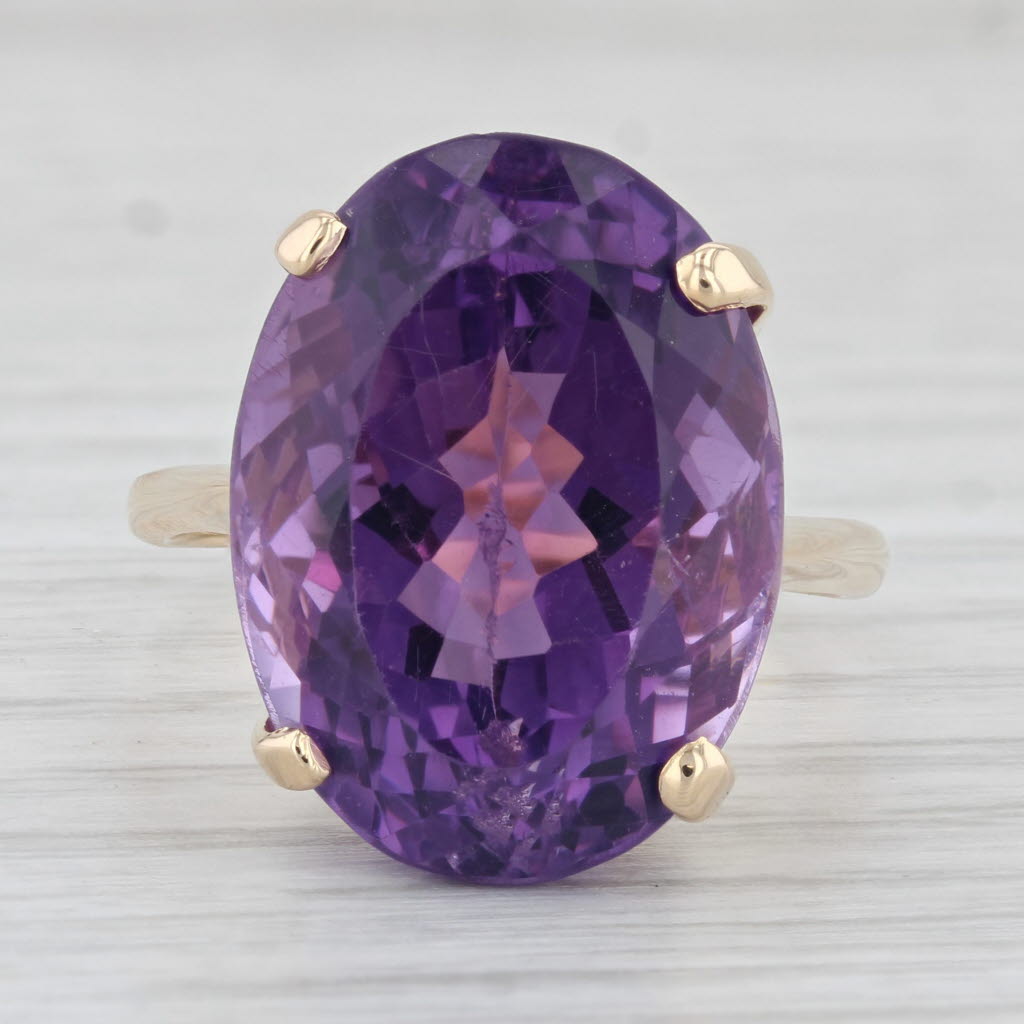 Light Gray 18ct Oval Amethyst Solitaire Ring 14k Yellow Gold Size 9 Cocktail