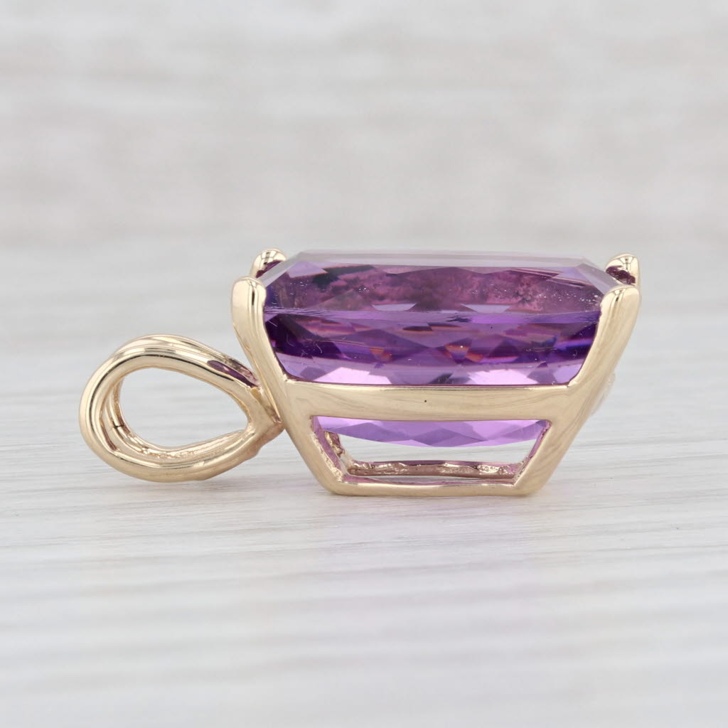 Light Gray 6.36ct Amethyst Pendant 14k Yellow Gold Cushion Solitaire