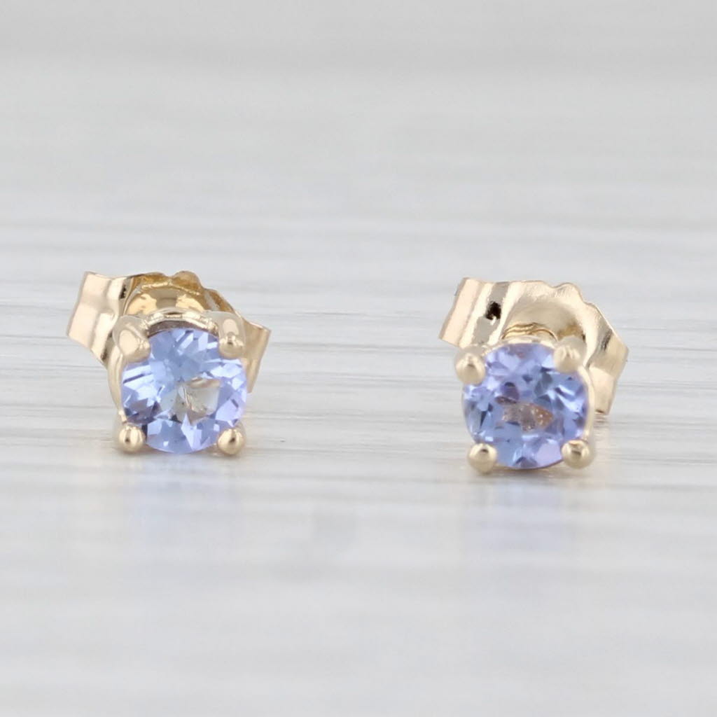 Light Gray 0.40ctw Tanzanite Stud Earrings 14k Yellow Gold Round Solitaire Studs