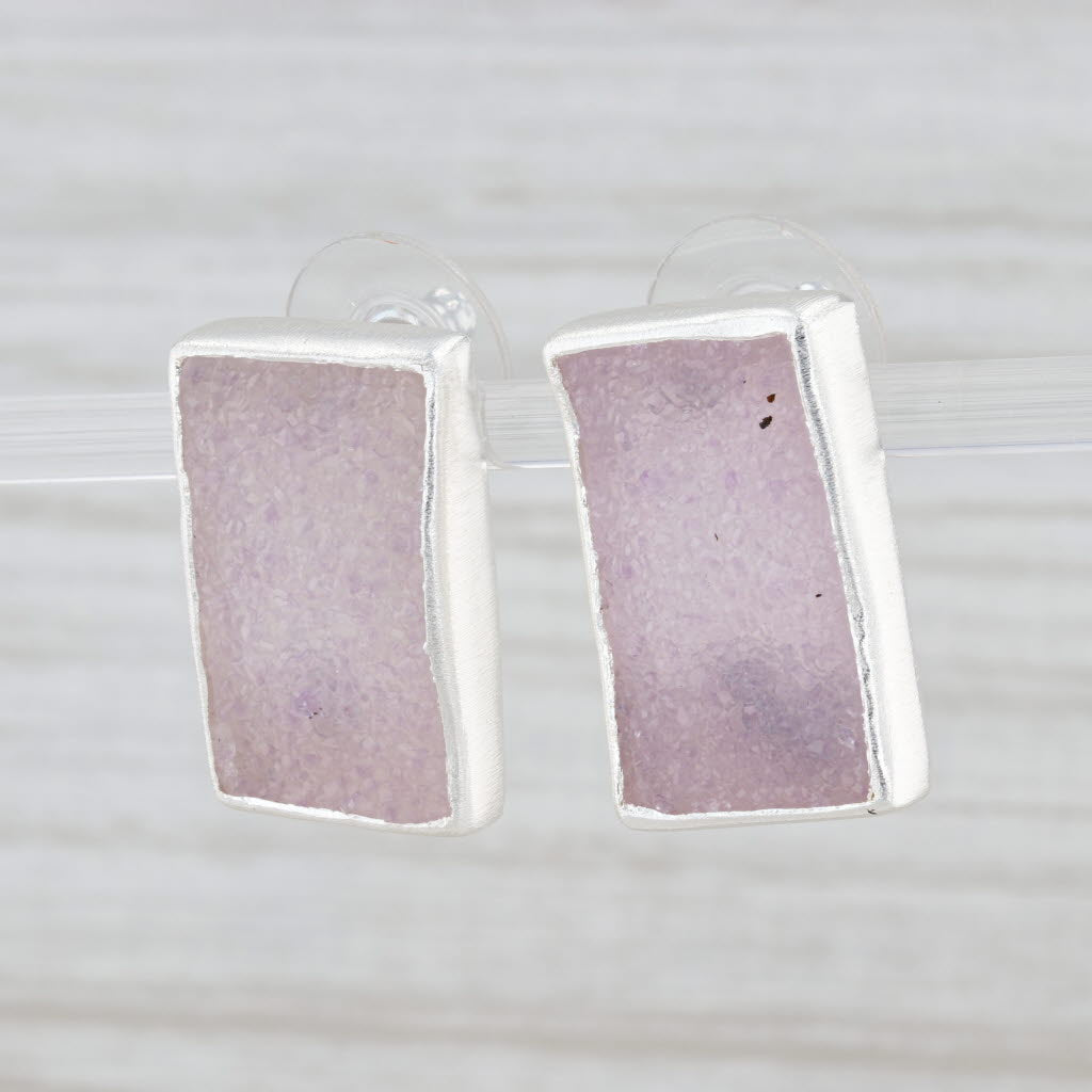 New Nina Wynn Pink Druzy Drop Earrings Sterling Silver Statement