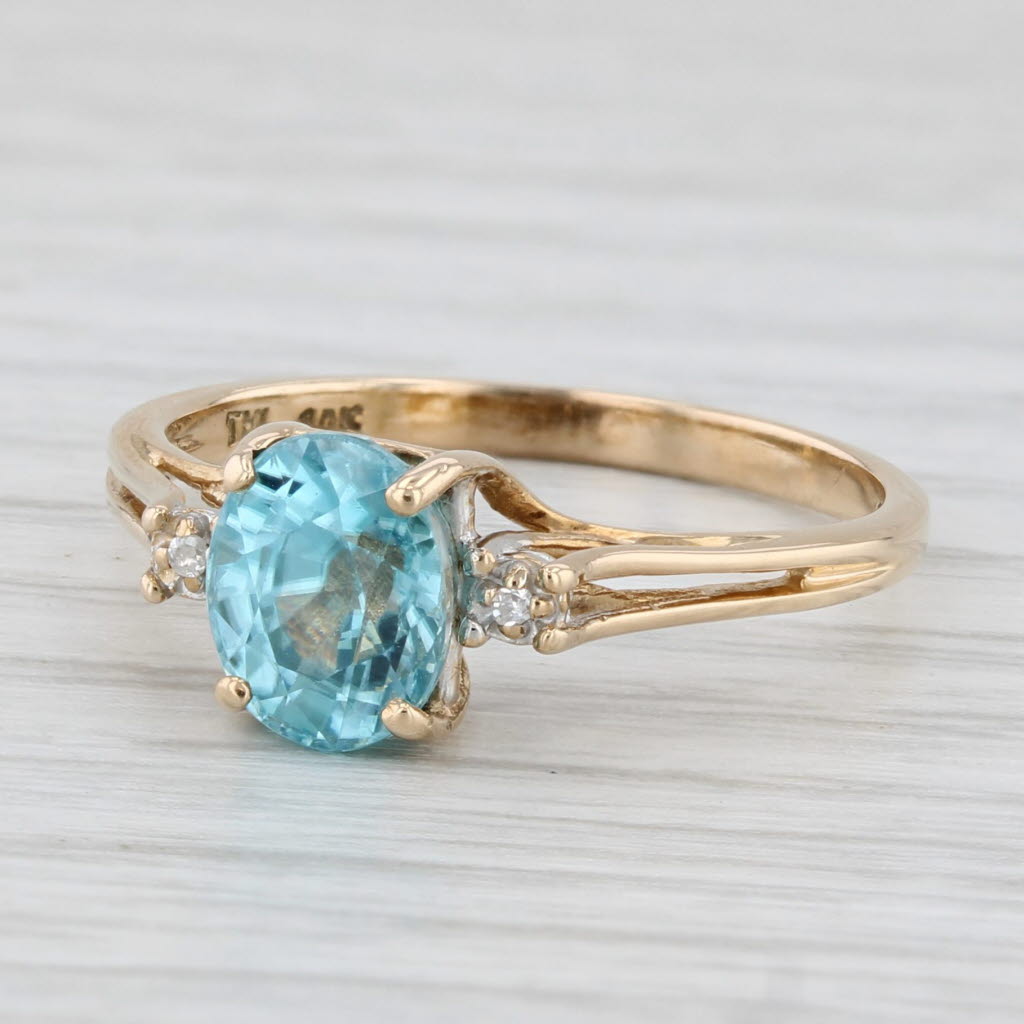 Light Gray 2.05ct Oval Blue Zircon Diamond Ring 10k Yellow Gold Size 7.25