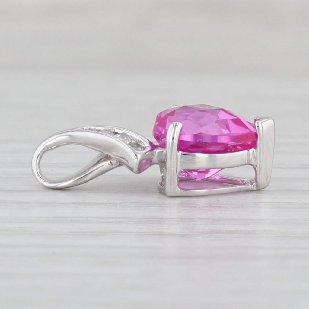 Light Gray 3.36ctw Lab Created Pink Sapphire Diamond Heart Pendant 10k Gold Small Drop