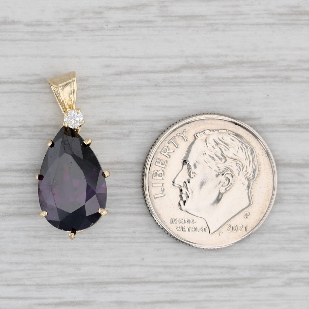 Light Gray Purple Glass Cubic Zirconia Teardrop Pendant 10k Yellow Gold