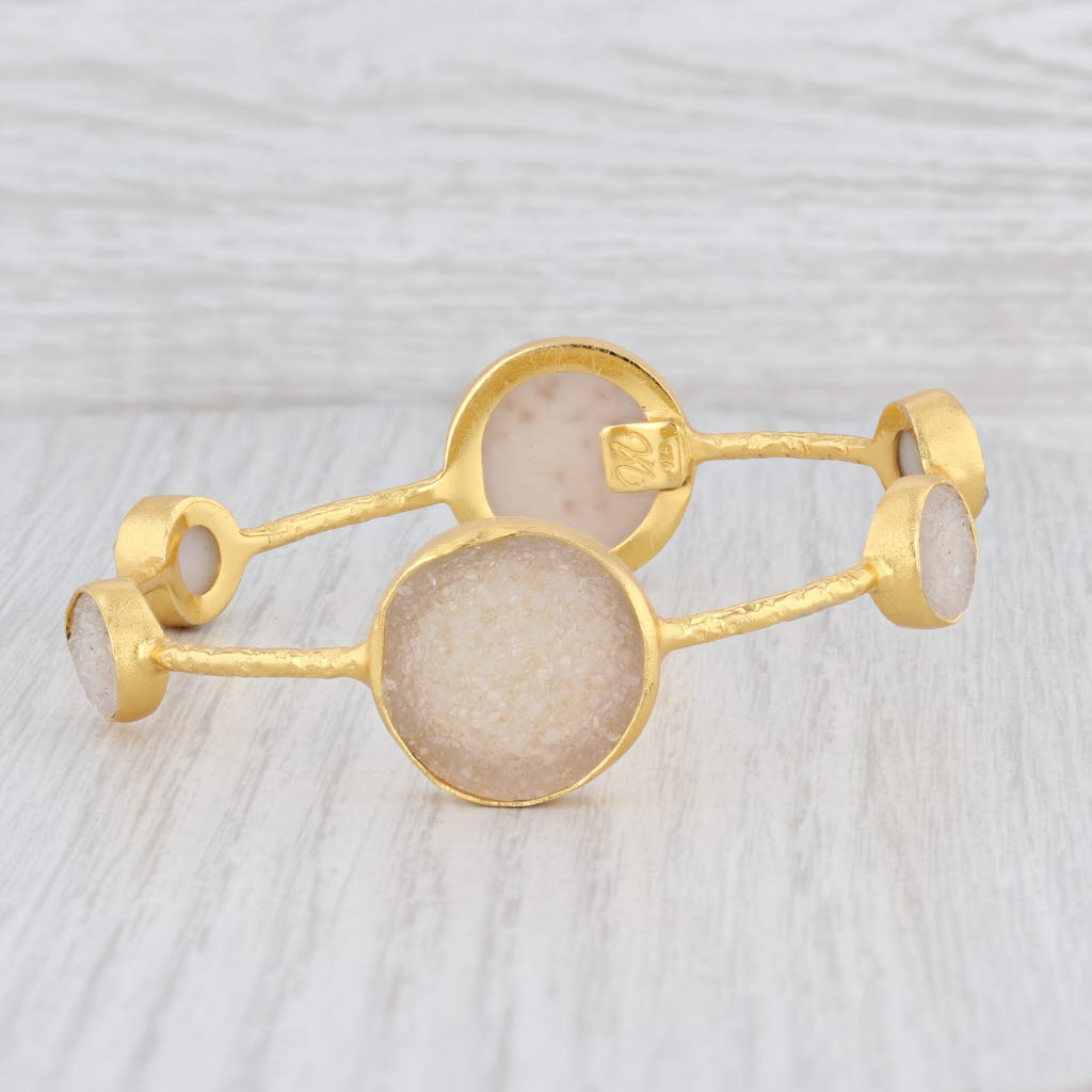 New Nina Nguyen 8" Bangle Bracelet Druzy Quartz 22k Gold Vermeil Sterling Silver