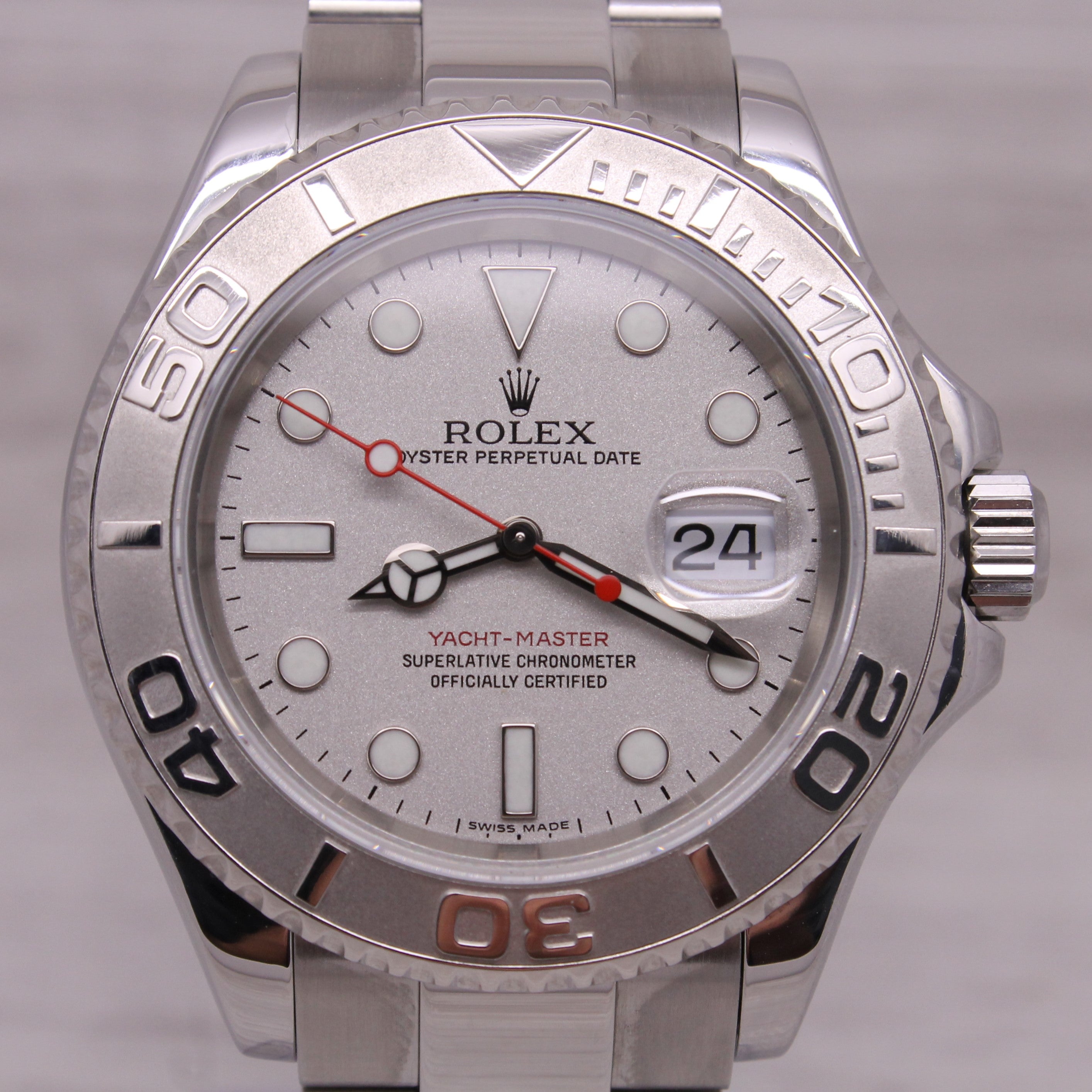 Dark Gray 2005 Rolex Yachtmaster 16622 Platinum Steel Mens 40mm Automatic Watch Box Papers