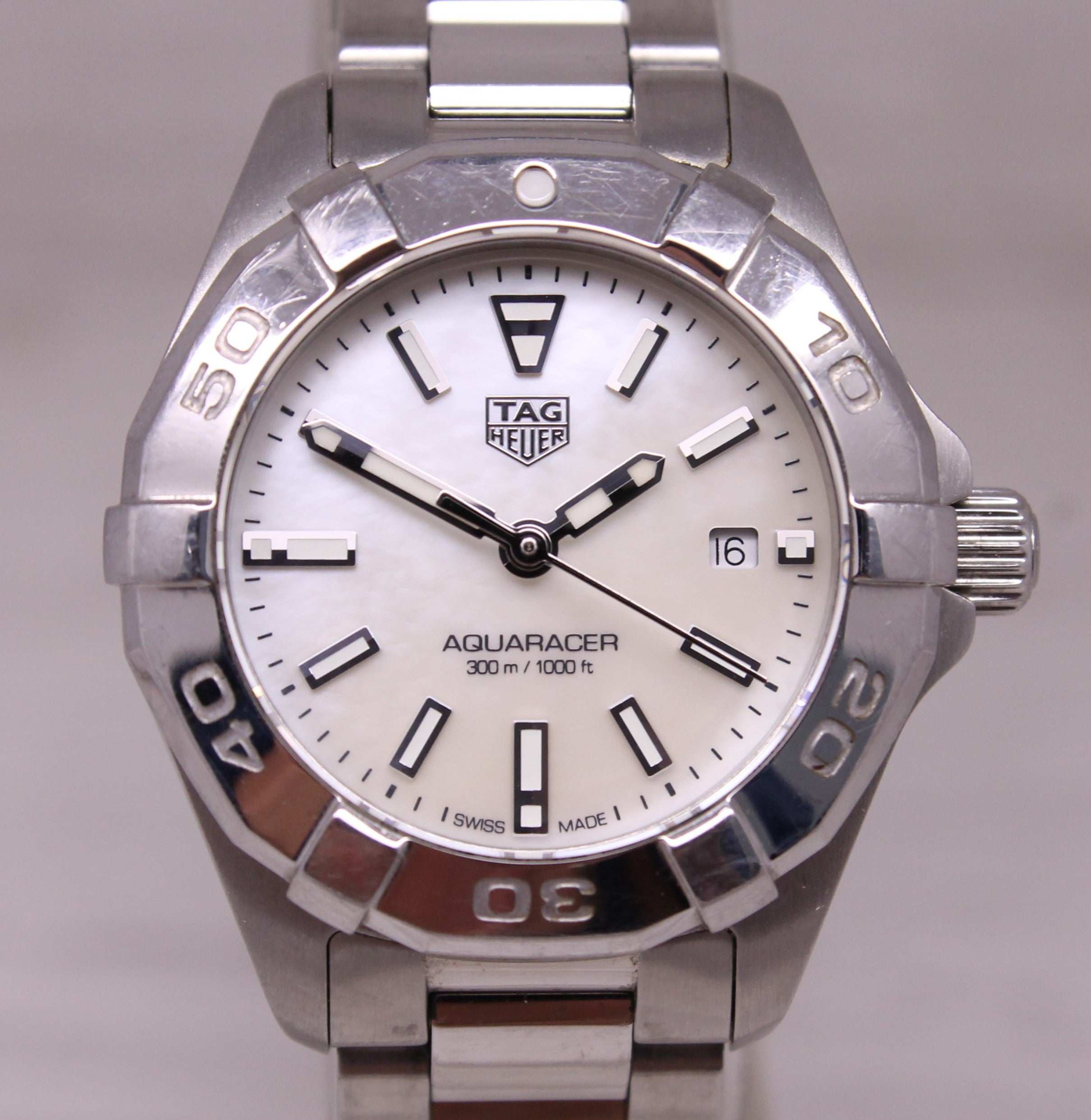 Tag Heuer Ladies Aquaracer Quartz Watch 27.5mm WBD1411 MOP Dial Swiss Date Box