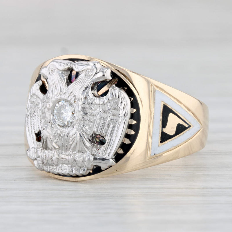 Diamond Scottish Rite Signet Ring 14k Gold Palladium Eagle Yod Masonic Men's