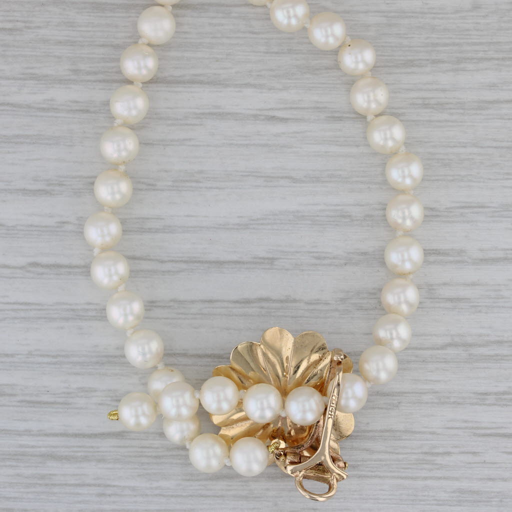 Gray Cultured Peal Single Strand Necklace 14k Gold 32" Adjustable Flower Clasp
