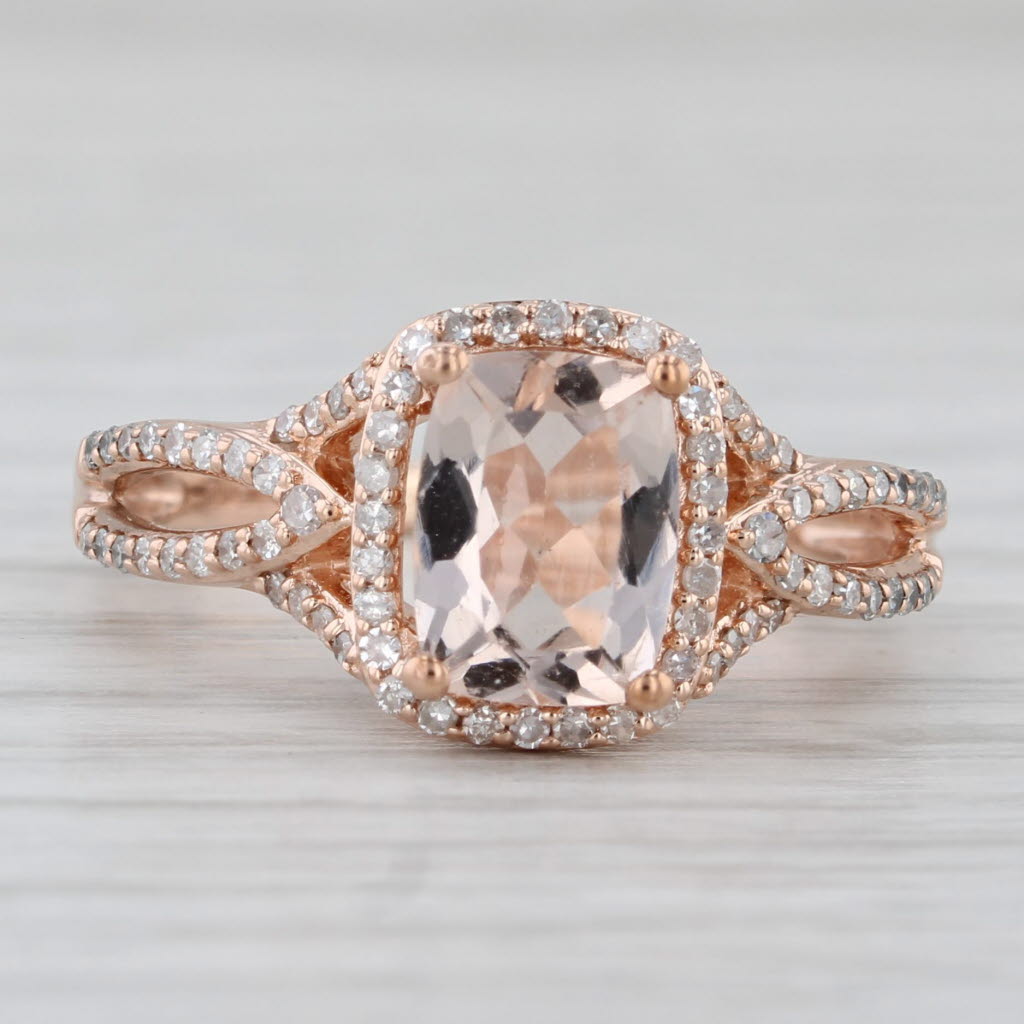 Light Gray 1.22ctw Morganite Diamond Halo Ring 10k Rose Gold Size 6 Engagement