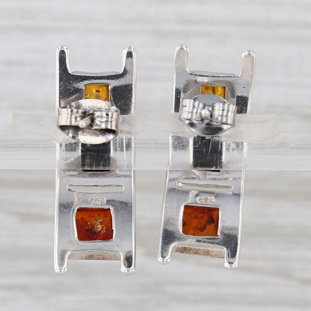 Multicolor Amber Drop Earrings Sterling Silver Butterfly Backs
