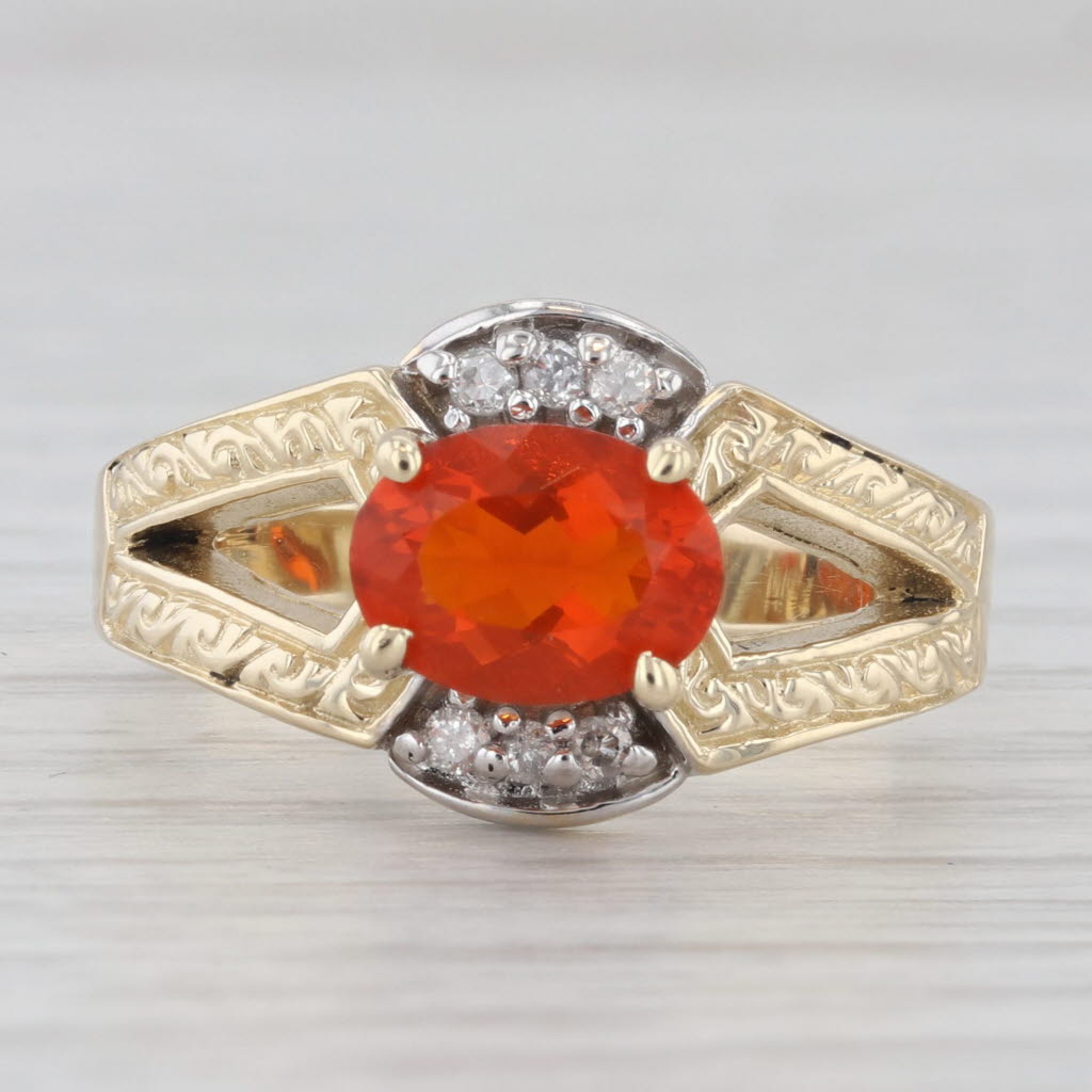 Light Gray 0.90ctw Orange Fire Opal Diamond Ring 14k Yellow Gold Size 7.25