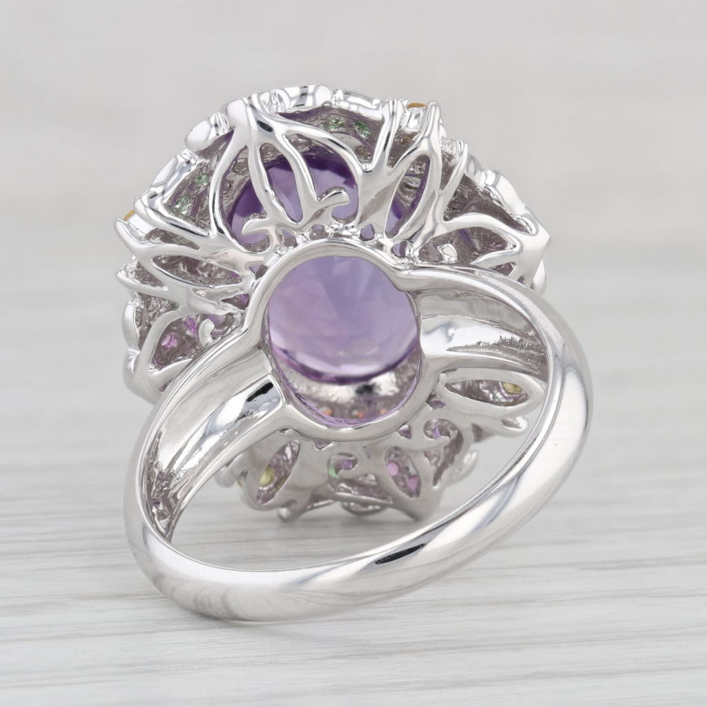 Light Gray 6.37ctw Amethyst Diamond Sapphire Garnet Ring 14k White Gold Sz 8 Cocktail Halo