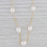 Cultured Pearl Station Necklace 14k Yellow Gold 17" Cable Chain