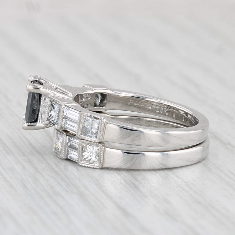 2.54ctw Princess Black Diamond Engagement Ring Wedding Band Set 18k White Gold