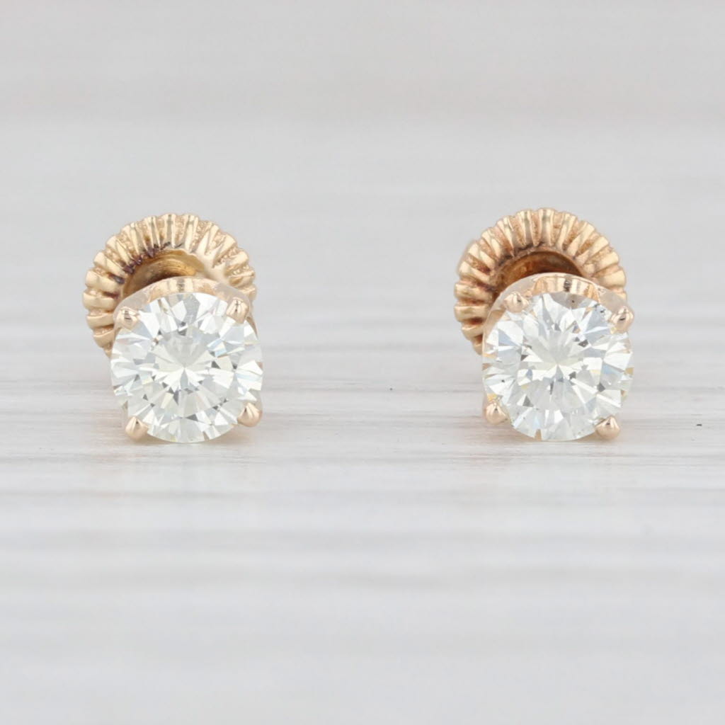 Light Gray 0.58ctw Diamond Stud Earrings 14k Yellow Gold Round Solitaire Screw Back Studs