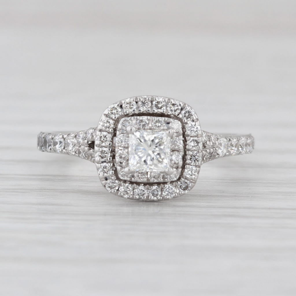 0.81ctw Round Diamond Halo Engagement Ring 14k White Gold Sz 6.25 Cathedral Band