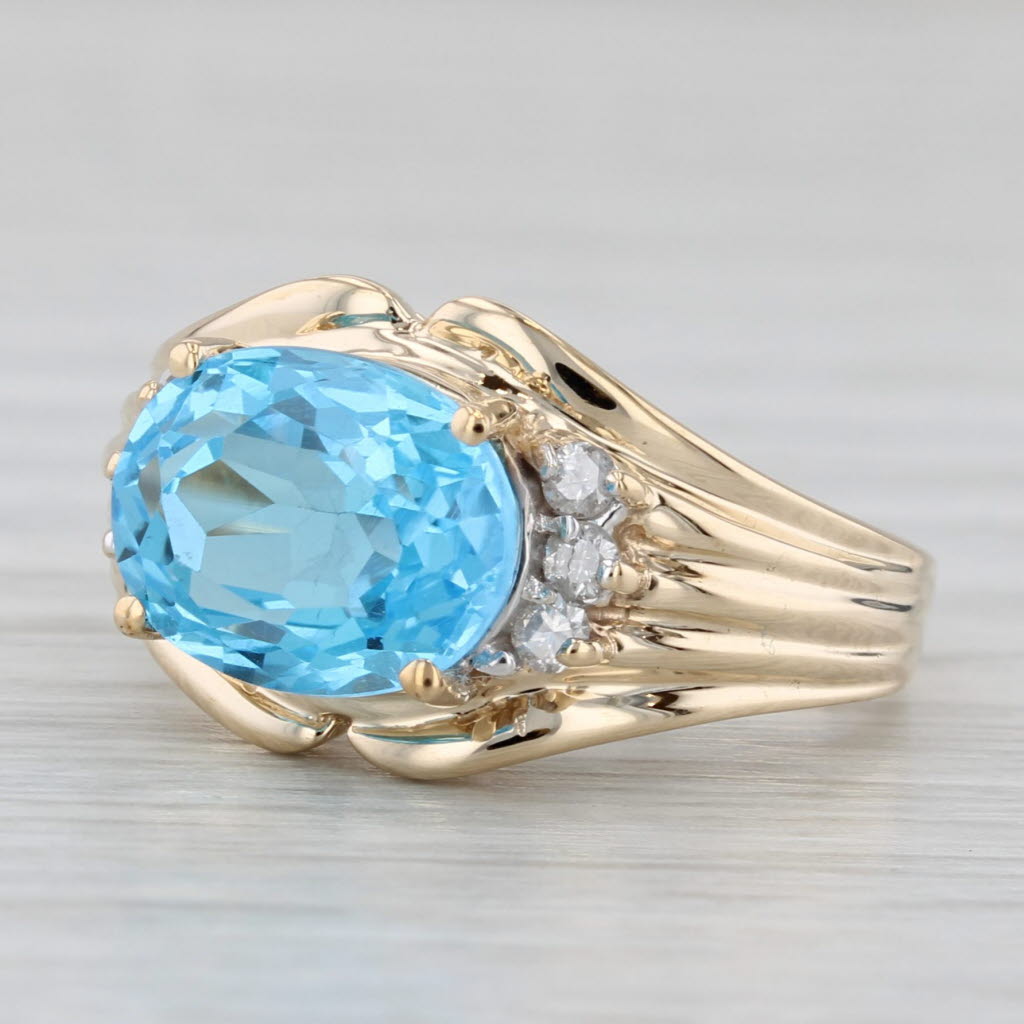 Gray 3.39ctw Oval Blue Topaz Diamond Ring 10k Yellow Gold Size 7