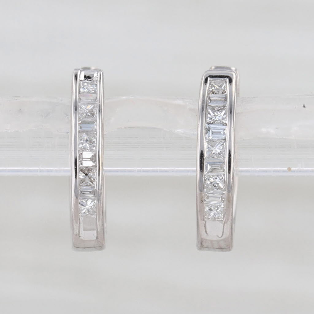 0.27ctw Diamond Hoop Huggie Earrings 14k White Gold Snap Top Posts Round Hoops