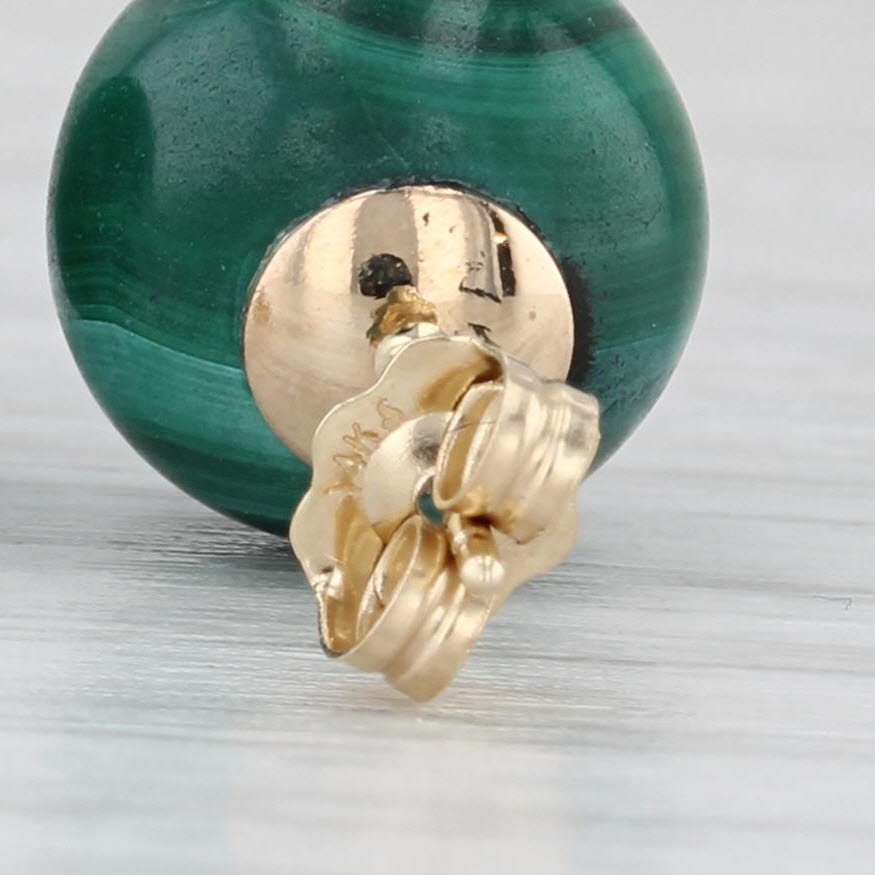 Light Gray Vintage Green Malachite Stud Earrings 14k Yellow Gold Round Bead Studs