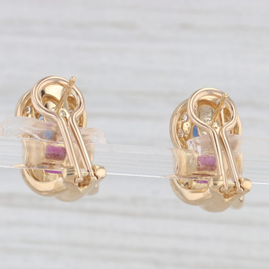 Light Gray 1.72ctw Sapphire Ruby Diamond J-Hook Earrings 18k Yellow Gold Omega Backs