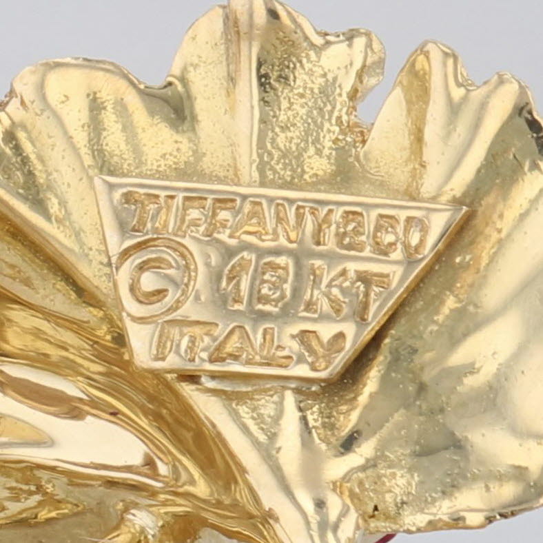 Tiffany & Co 0.25ctw Ruby Flower Brooch 18k Yellow Gold Vintage Floral Pin