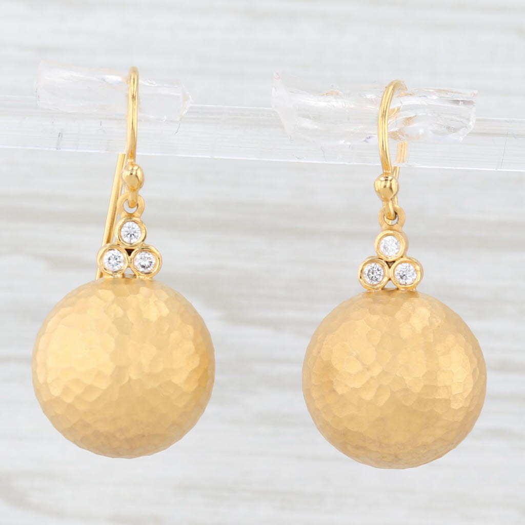 Light Gray New 0.12ctw Diamond Hammered Drop Earrings 14k Gold Hook Posts Marika Desert