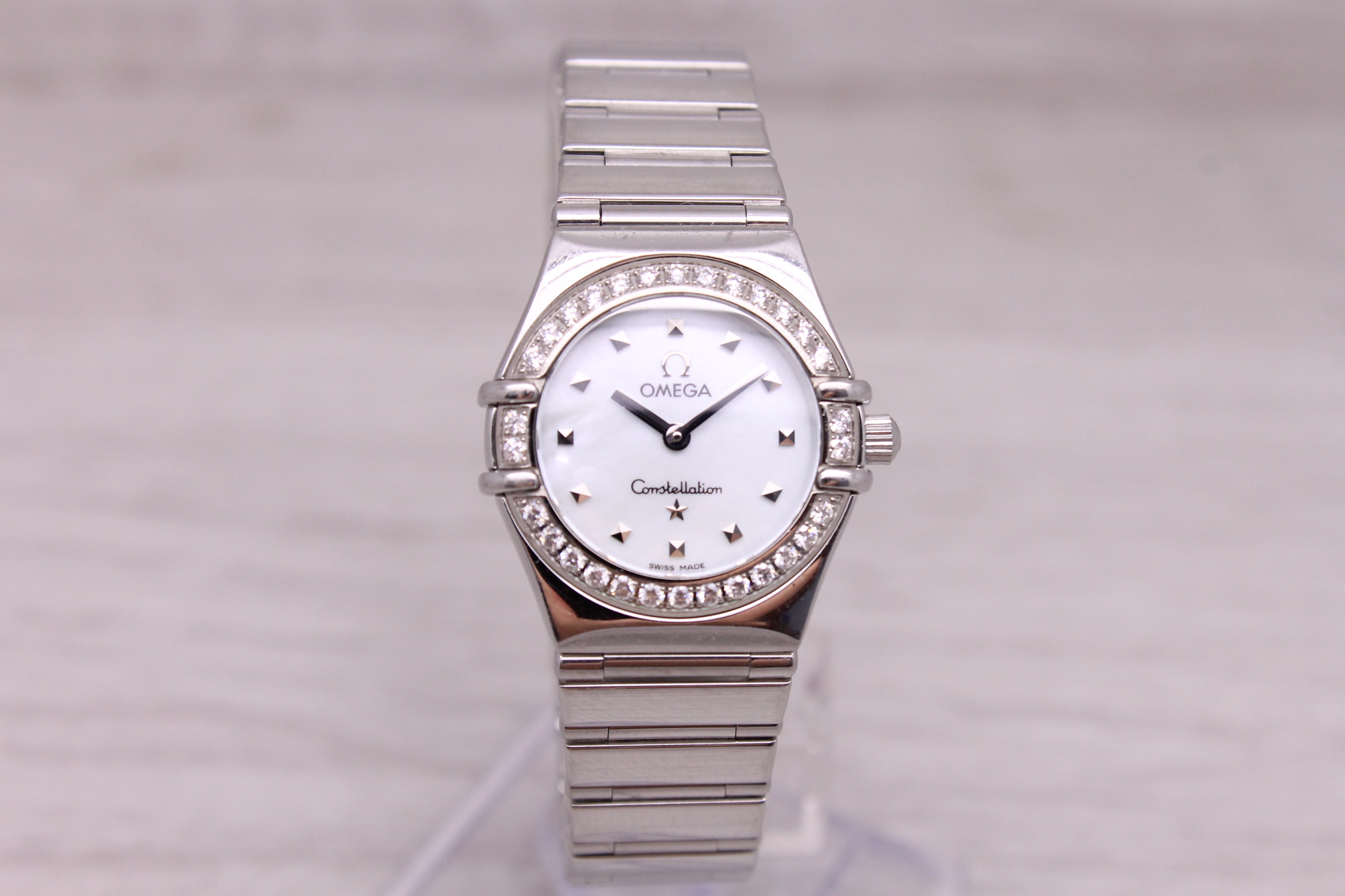 Gray Omega Constellation Ladies "My Choice" Steel 23mm Quartz Watch Diamond Bezel MOP