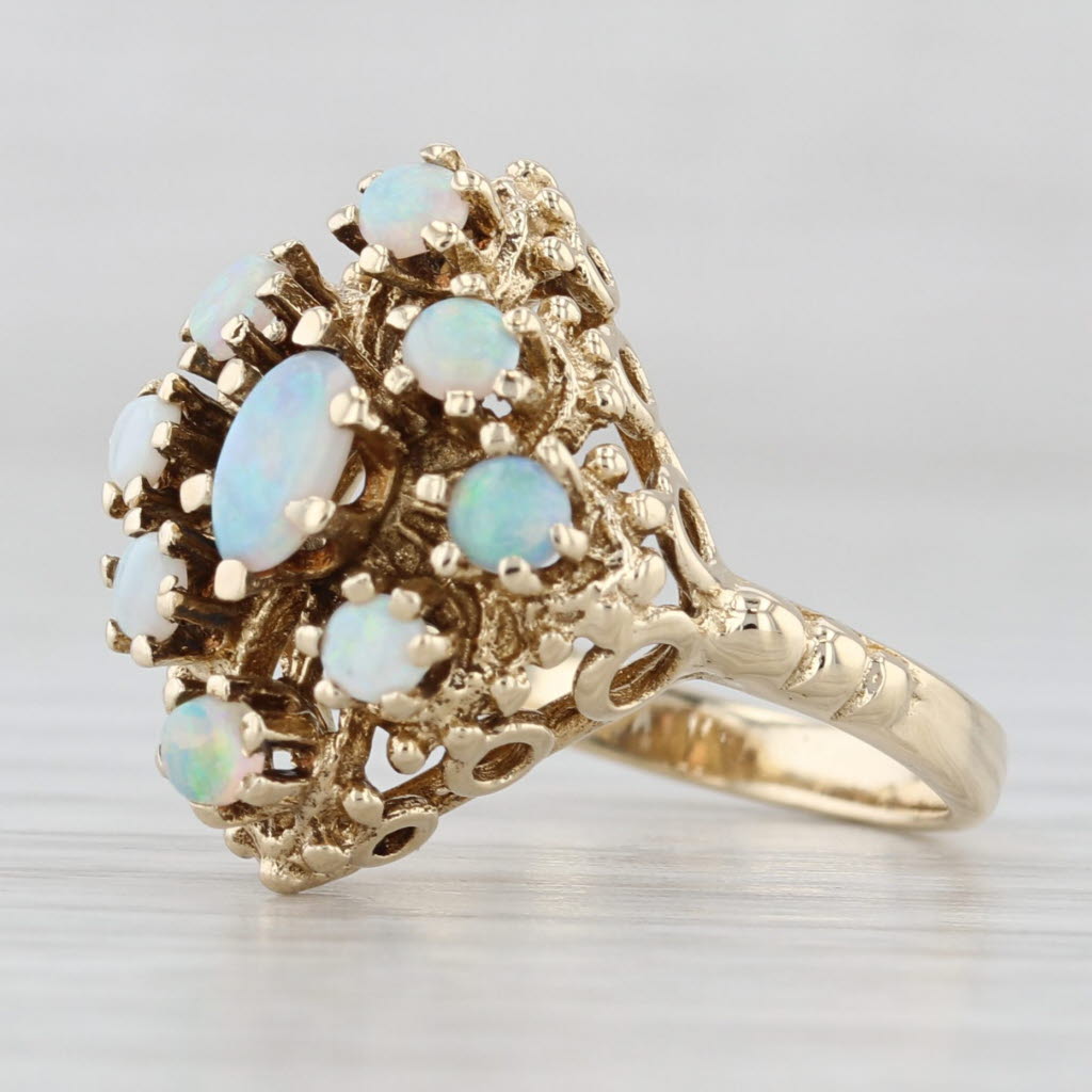 Light Gray Vintage Opal Cluster Ring 14k Yellow Gold Size 4.25 Cocktail