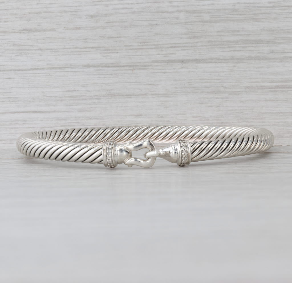 David Yurman Cable Hook Bangle Bracelet Diamond Sterling Silver 6.5" 5mm
