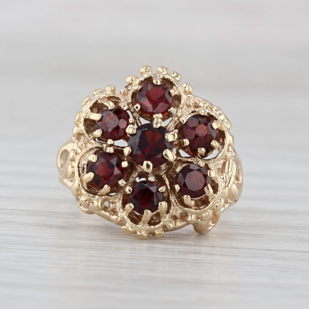 1.05ctw Garnet Flower Cluster Ring 14k Yellow Gold Size 4 Cocktail