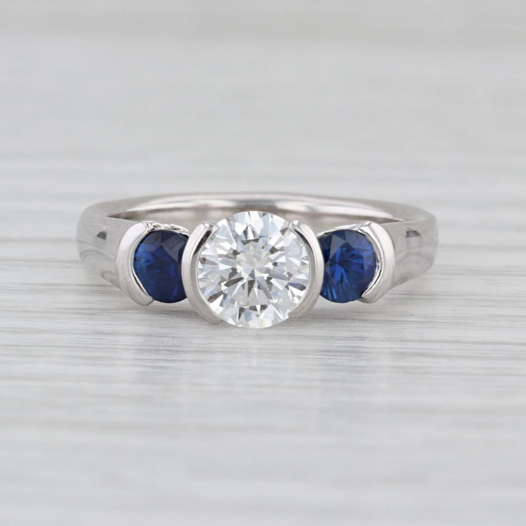 IGI 1.75ctw 3-Stone Lab Grown Diamond Blue Sapphire Engagement Ring 900 Platinum