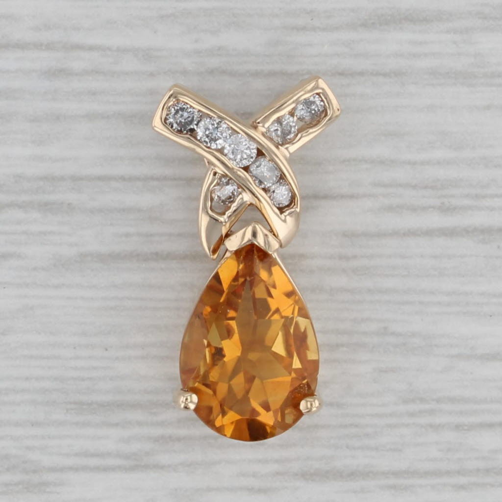 Gray 1.92ctw Pear Orange Citrine Diamond Pendant 14k Yellow Gold