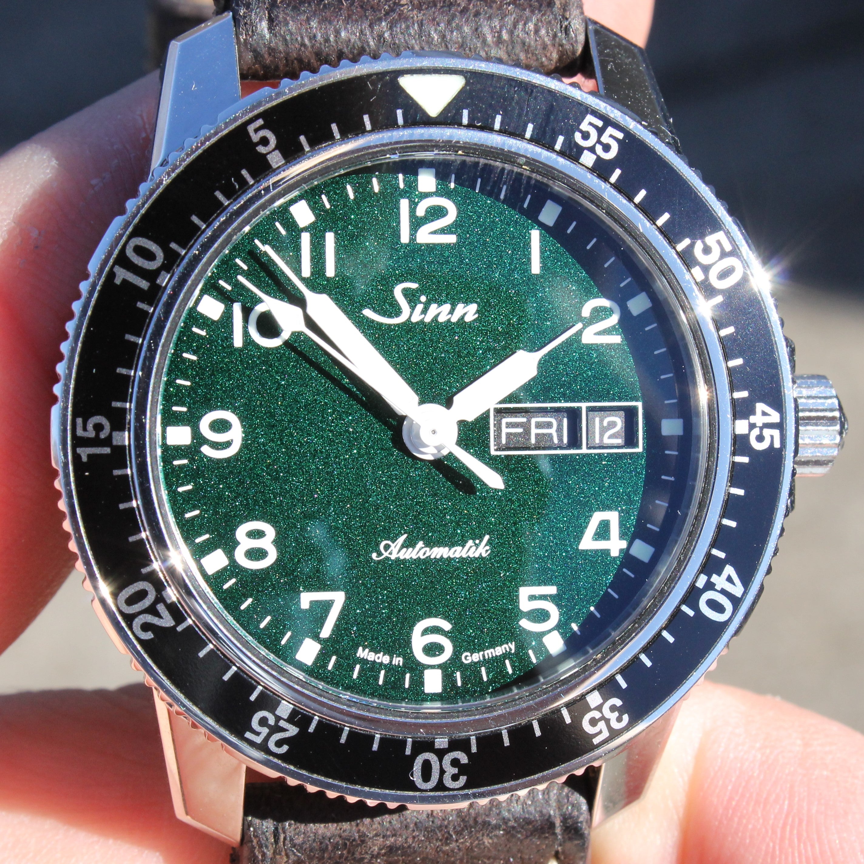 Dark Slate Gray Sinn 104 ST SA G 41mm Steel Mens Automatic Watch Metallic Green w Box & Strap