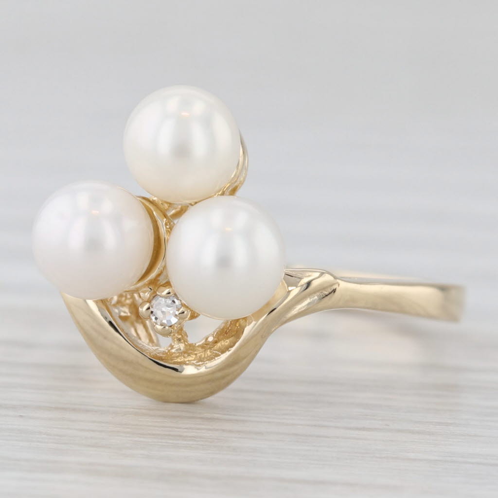 Light Gray Cultured Pearl Cluster Ring 10k Yellow Gold Diamond Accent Size 6