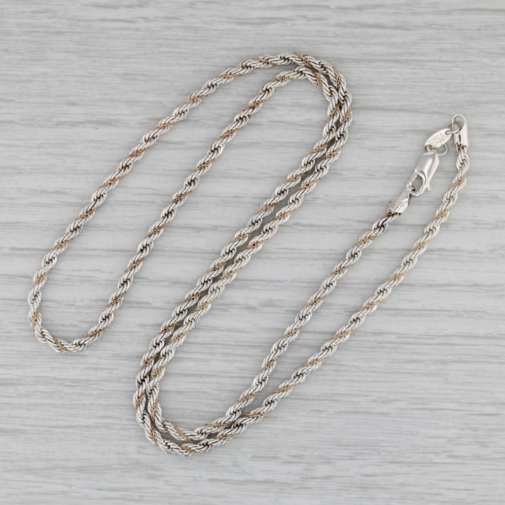 24" Rope Chain Sterling Silver 14k Yellow Gold 3mm Michael Anthony USA