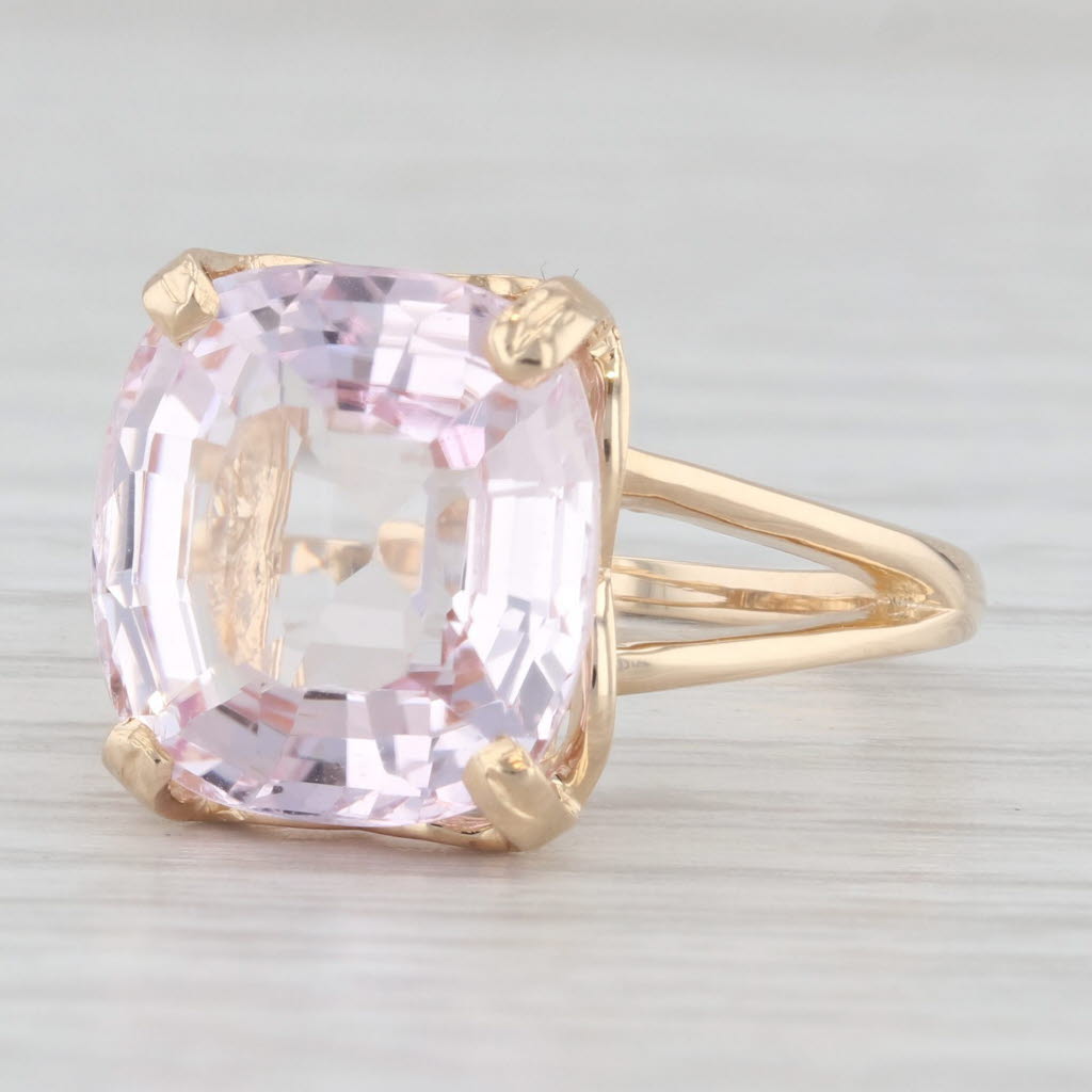 Light Gray 5.30ct Pink Kunzite Ring 14k Yellow Gold Cushion Solitaire Size 6.5