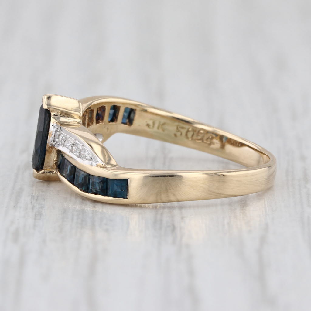 0.95ctw Blue Sapphire Diamond Ring 14k Yellow Gold Size 6.5