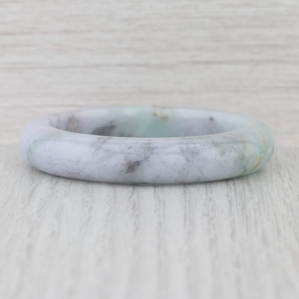 Marbled Green Jadeite Jade Bangle Bracelet 7” 12.4mm Stackable Statement