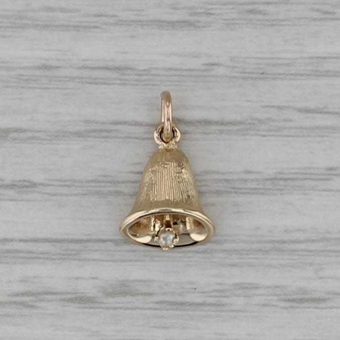 Imitation Pearl Bell Charm 10k Yellow Gold Small Pendant