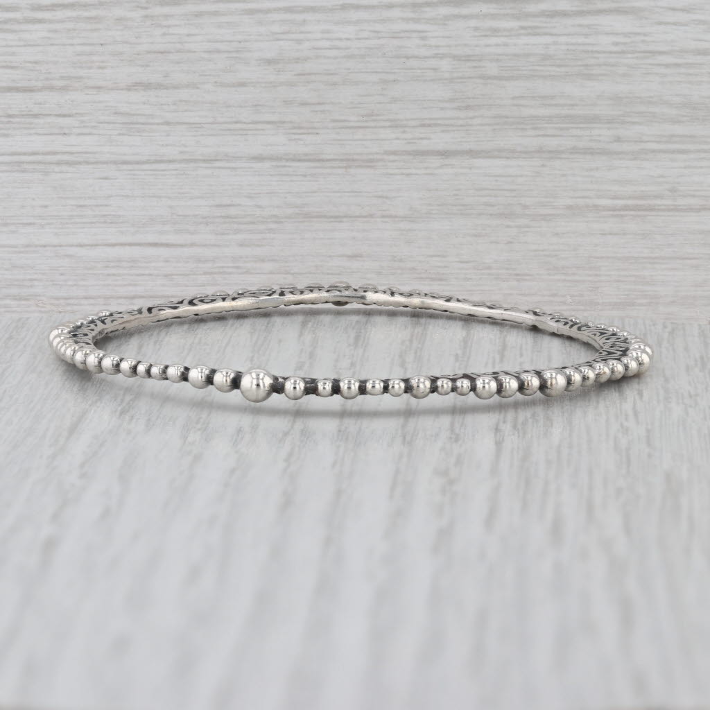 Ornate Bead Accented Bangle Bracelet Sterling Silver 8.25" 3.2mm Stackable