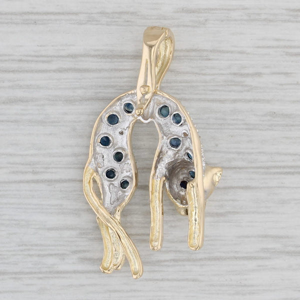 Blue Sapphire Diamond Leopard Pendant 14k Gold Wildcat Drop Enhancer Clip Bail