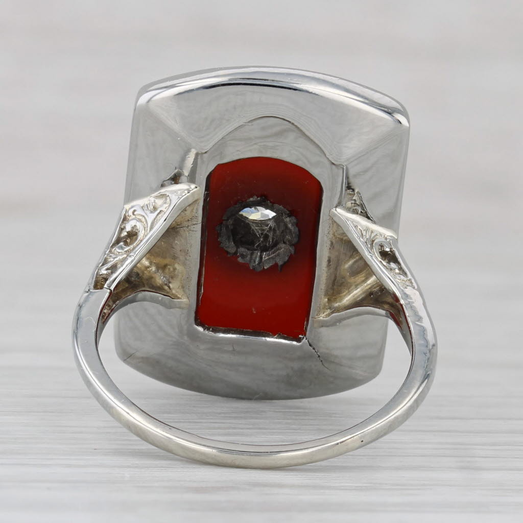 Gray Vintage Sardonyx Diamond Signet Ring 14k White Gold Size 6