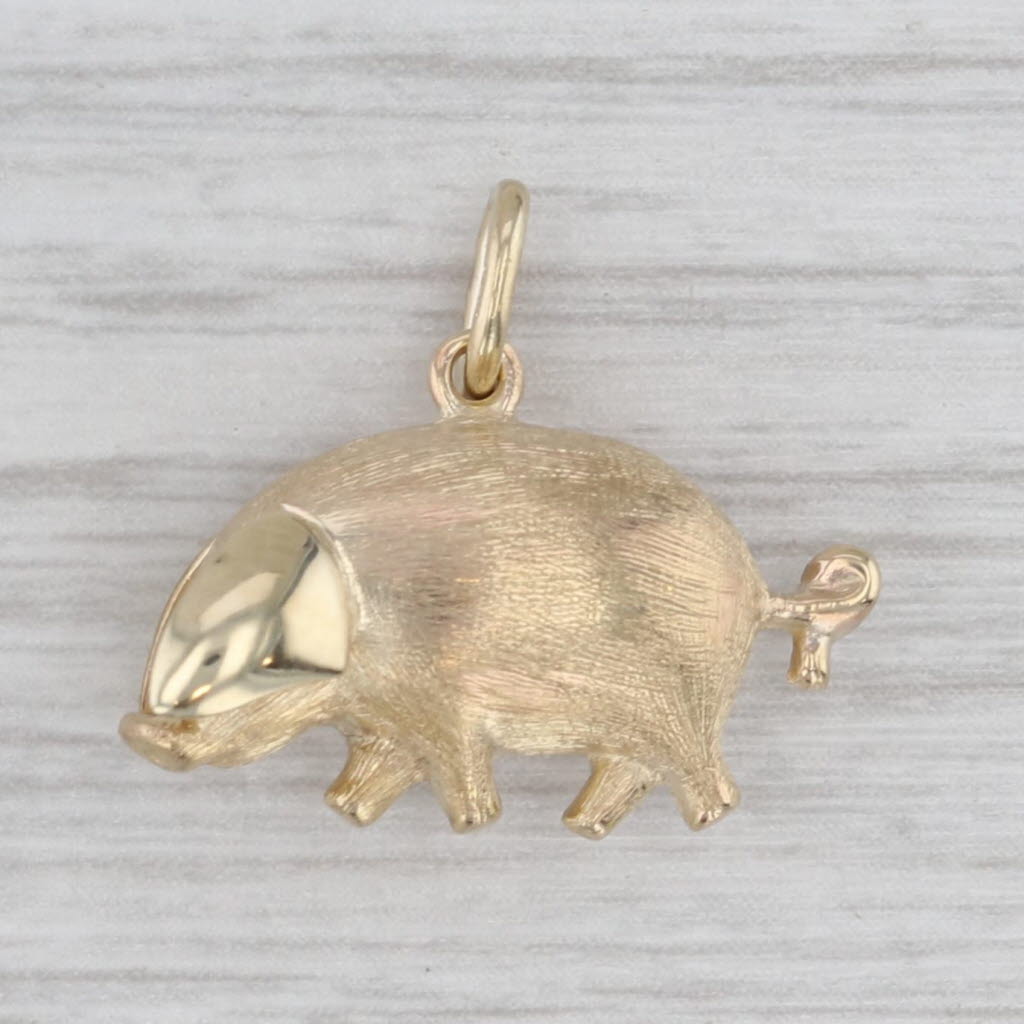 Gray Cute Little Pig Piglet Charm 9k Yellow Gold Pendant