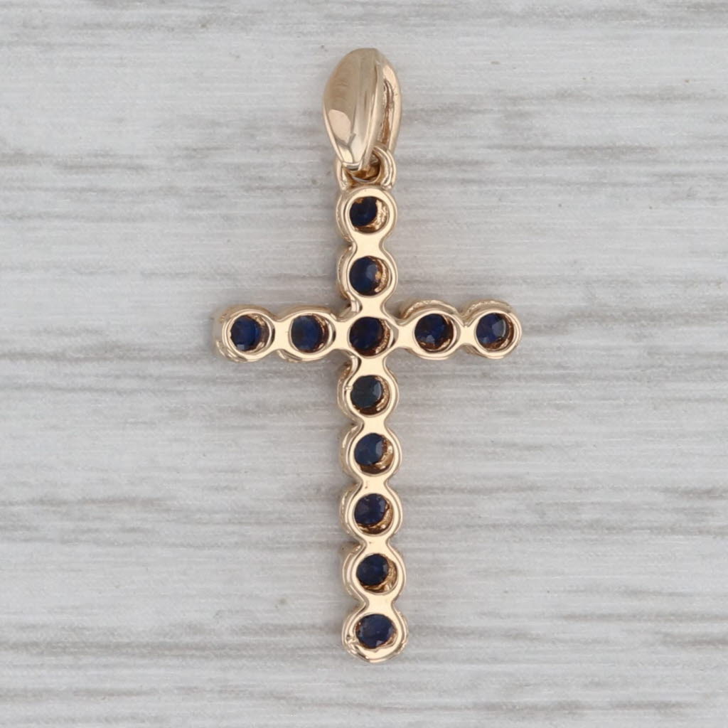 Gray 0.30ctw Blue Sapphire Cross Pendant 14k Yellow Gold