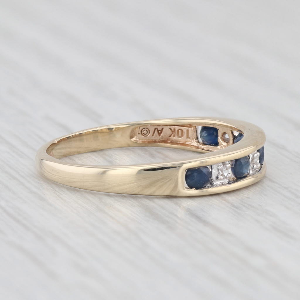 Light Gray 0.35ctw Blue Sapphire Diamond Ring 10k Yellow Gold Size 8 Stackable Wedding Band