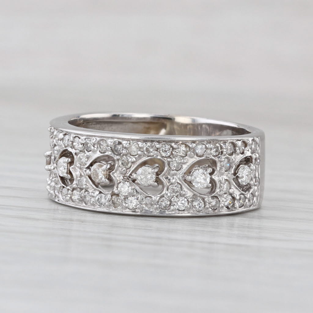 0.70ctw Diamond Heart Pattern Ring 14k White Gold Size 8.25 Anniversary Band