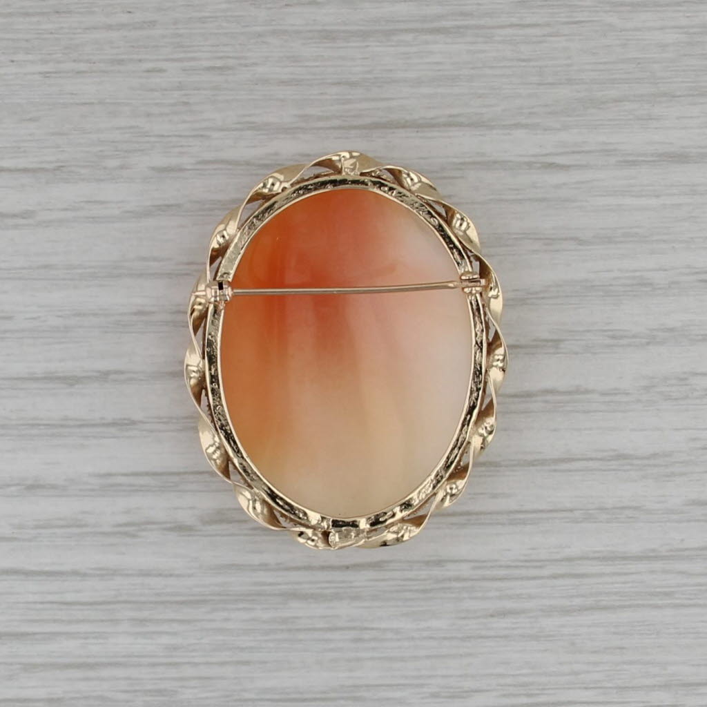 Carved Shell Athena Brooch 14k Yellow Gold Gold Vintage Large Oval Pin