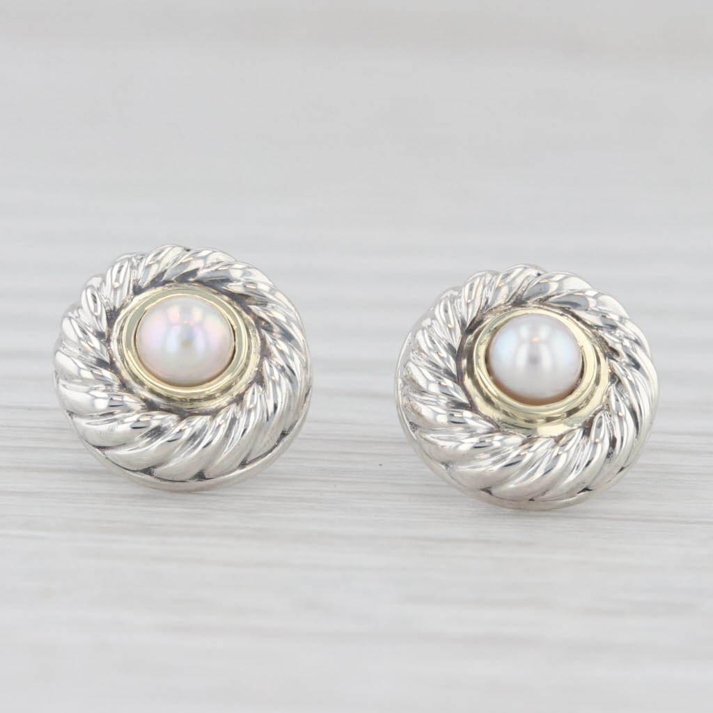 Light Gray David Yurman Cookie Cultured Pearl Stud Earrings Sterling Silver 14k Gold