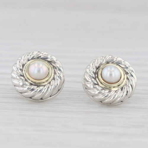 Light Gray David Yurman Cookie Cultured Pearl Stud Earrings Sterling Silver 14k Gold