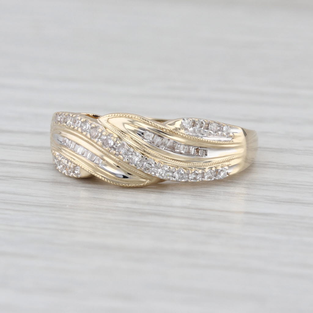 0.17ctw Diamond Bypass Scalloped Ring 14k Yellow Gold Size 6 Wedding Anniversary